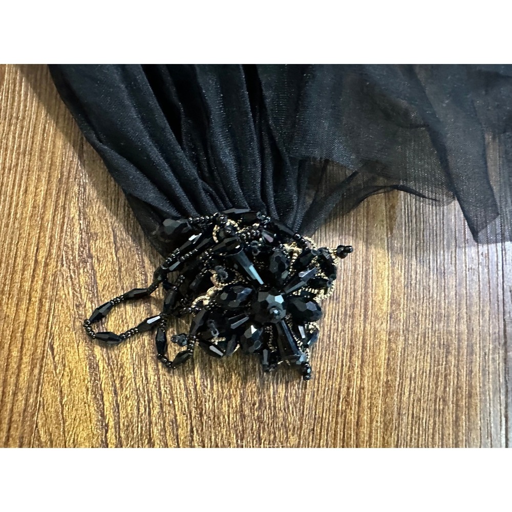 Black Cathedral Length Wedding Veil Cape Shoulder Cap Lace Beaded Gothic - Picture 6 of 8
